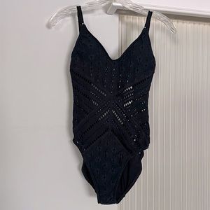 Robin Piccone navy eyelet bathing suit.